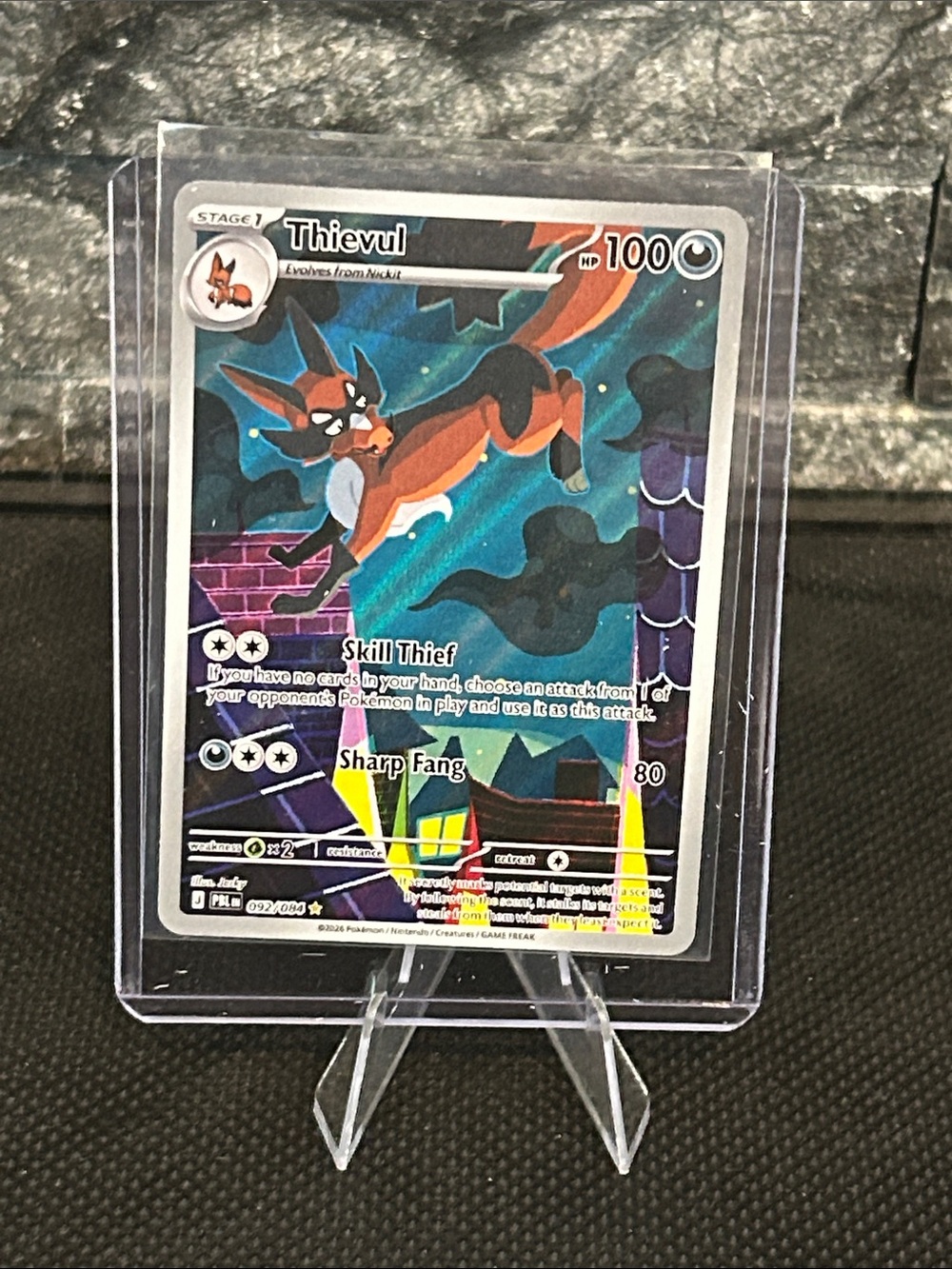 Pokemon Thievul‎ 092/084 illustration Rare Holo from the Pitch Black set M/NM